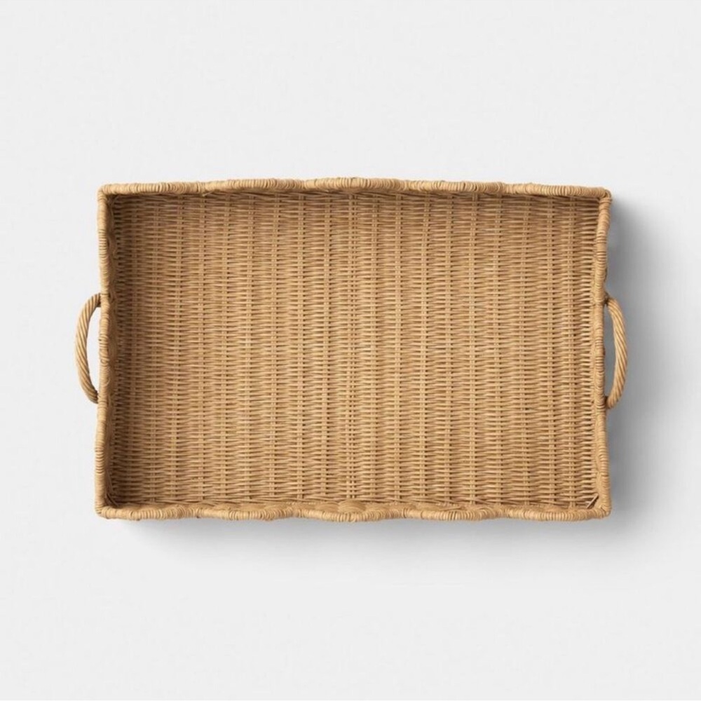 Recta Scallop Edge Wicker Tray Scalloped Woven - Threshold Brown NEW W/ TAGS - Picture 3 of 4